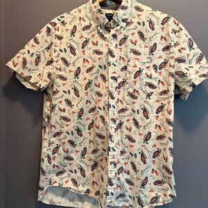 J.Crew Men's Large Beige Golf Graphic Print Short Sleeve Button-Up Shirt
